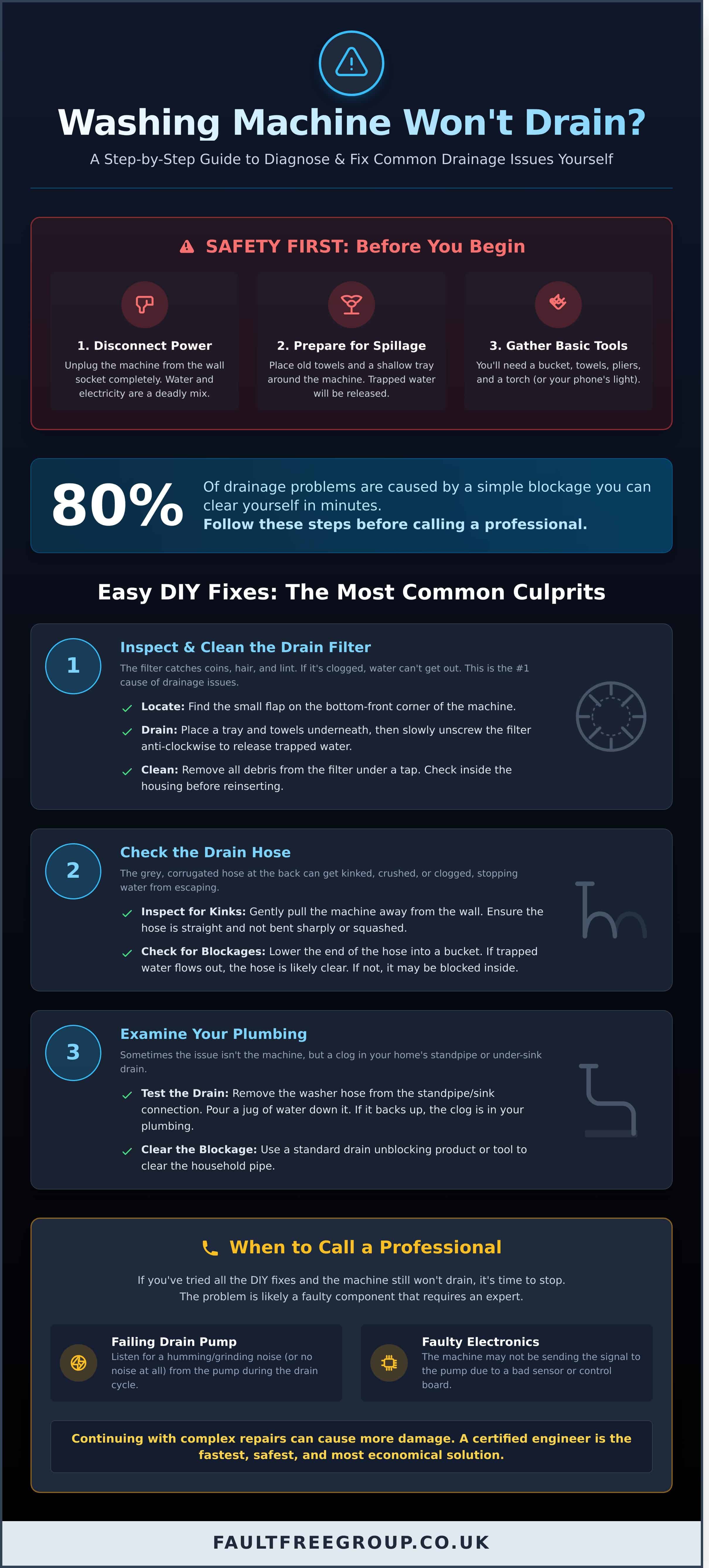 Washing Machine Not Draining? A Step-by-Step Guide to Fix It - Infographic