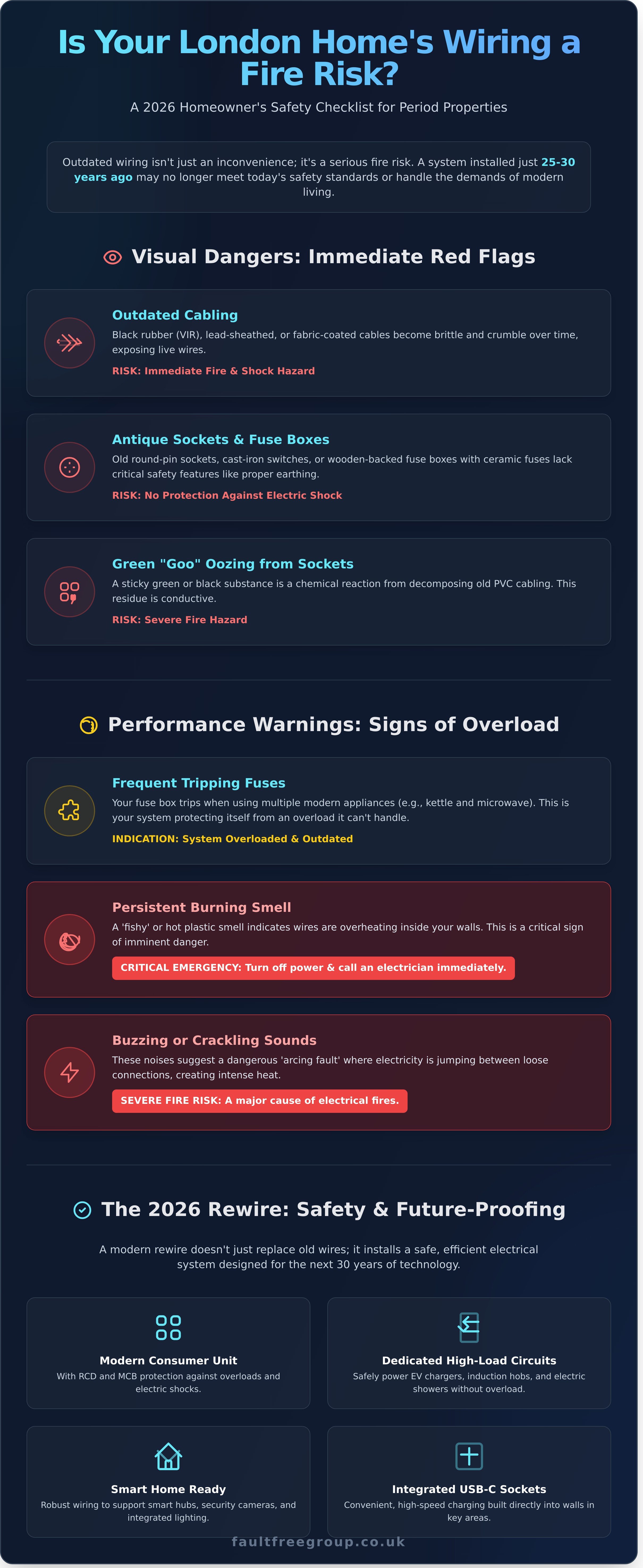 Complete Guide to House Rewiring in London: Costs, Signs, and Safety 2026 - Infographic