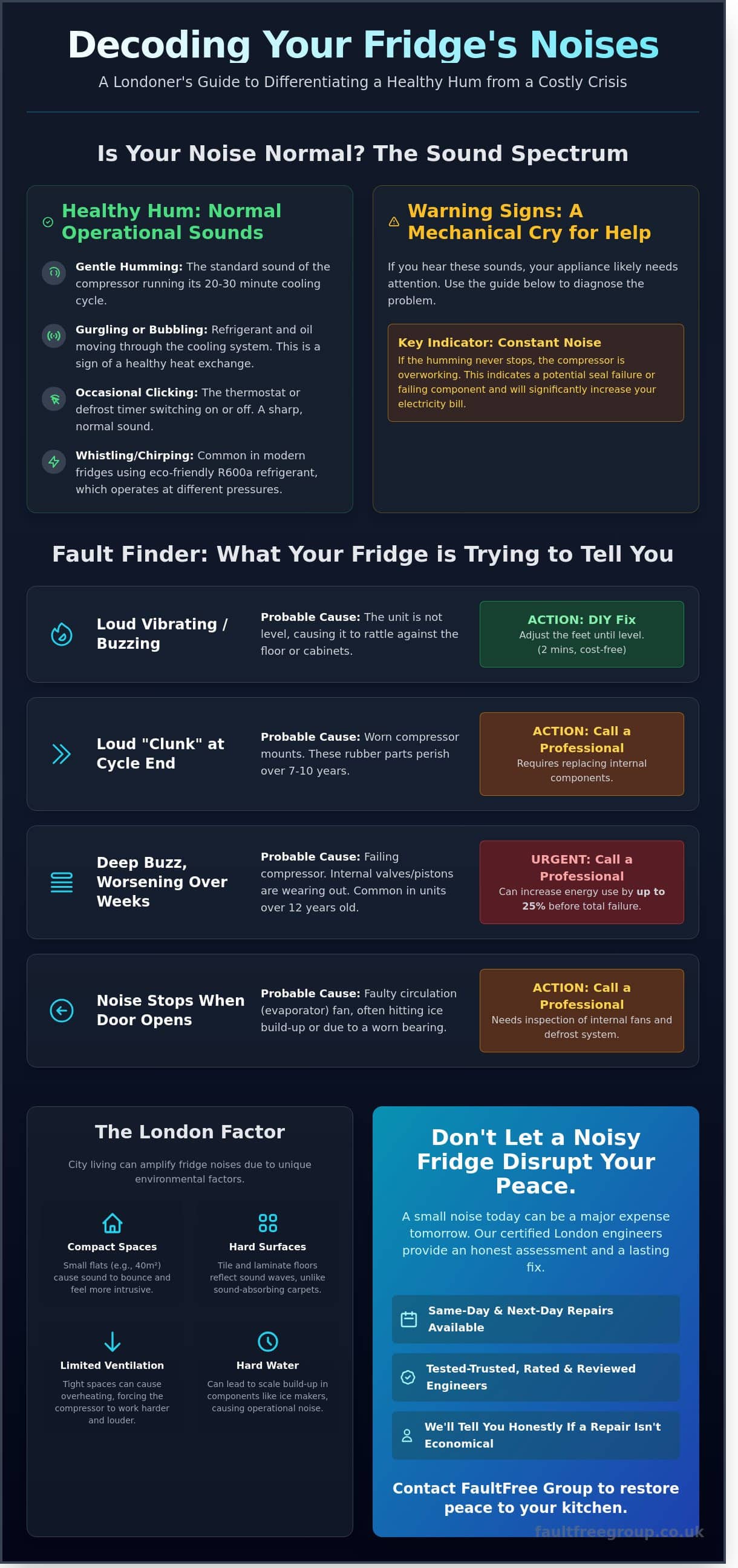 Fridge Noise: A Londoner’s Guide to Troubleshooting and Same-Day Repairs - Infographic