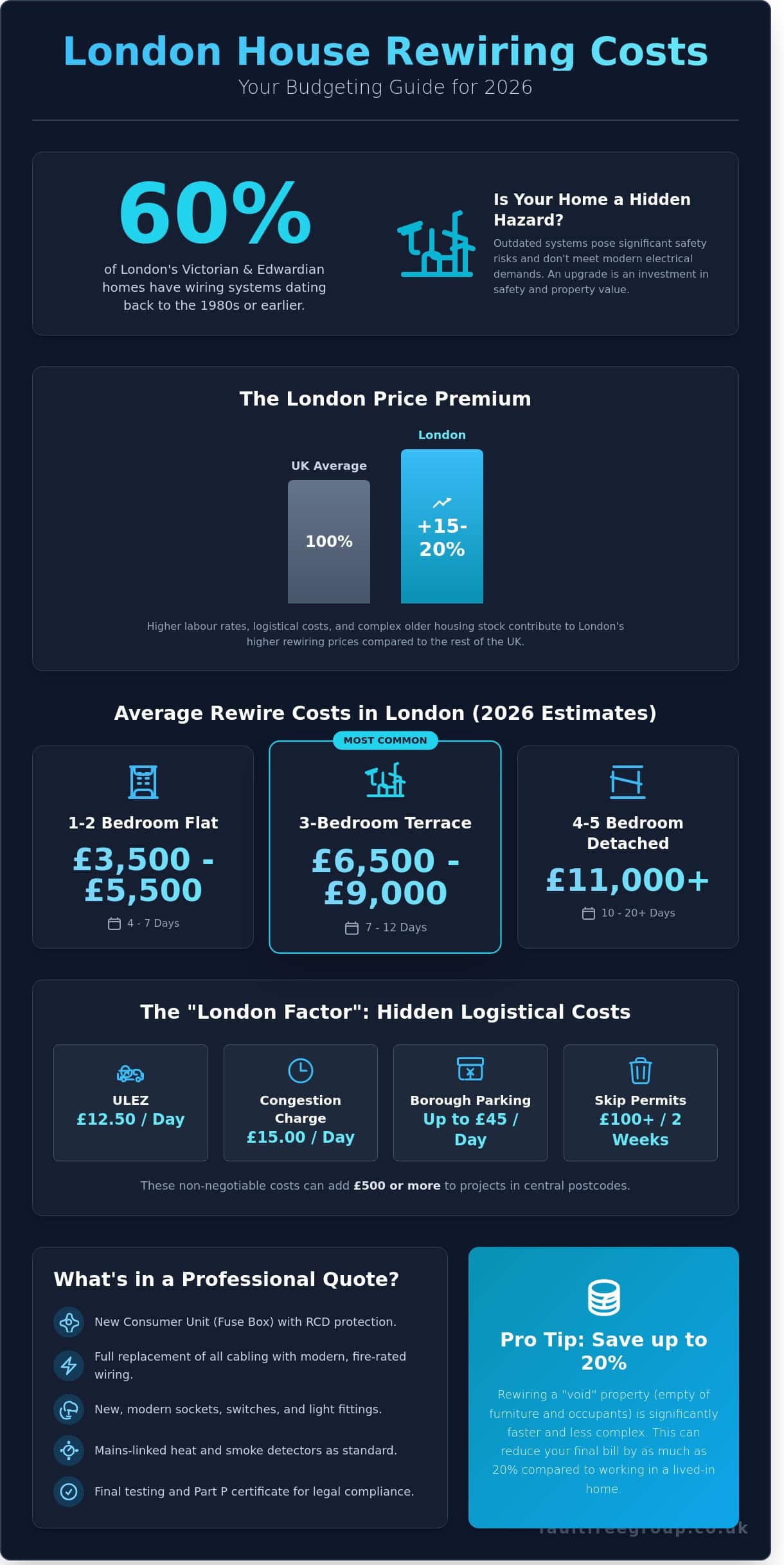 House Rewiring Cost London 2026: The Complete Homeowner’s Guide - Infographic