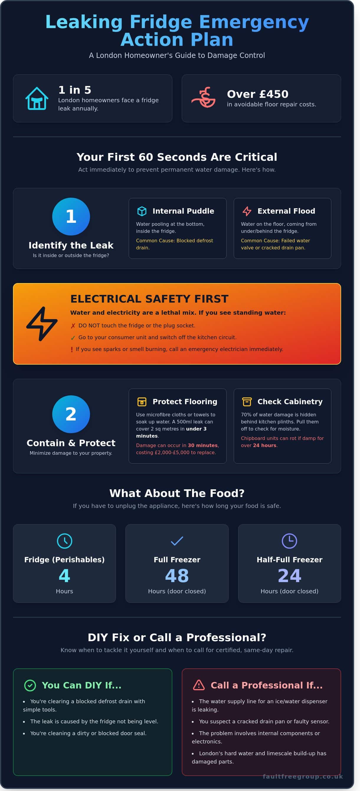 Leaking Fridge in London? Causes, Fast Fixes, and Professional Repair Guide - Infographic