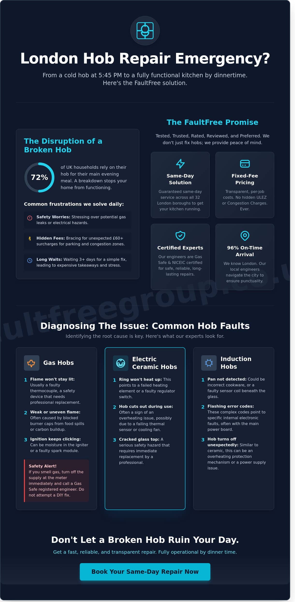 Professional Hob Repair London: Same-Day Service for Gas & Electric Hobs - Infographic