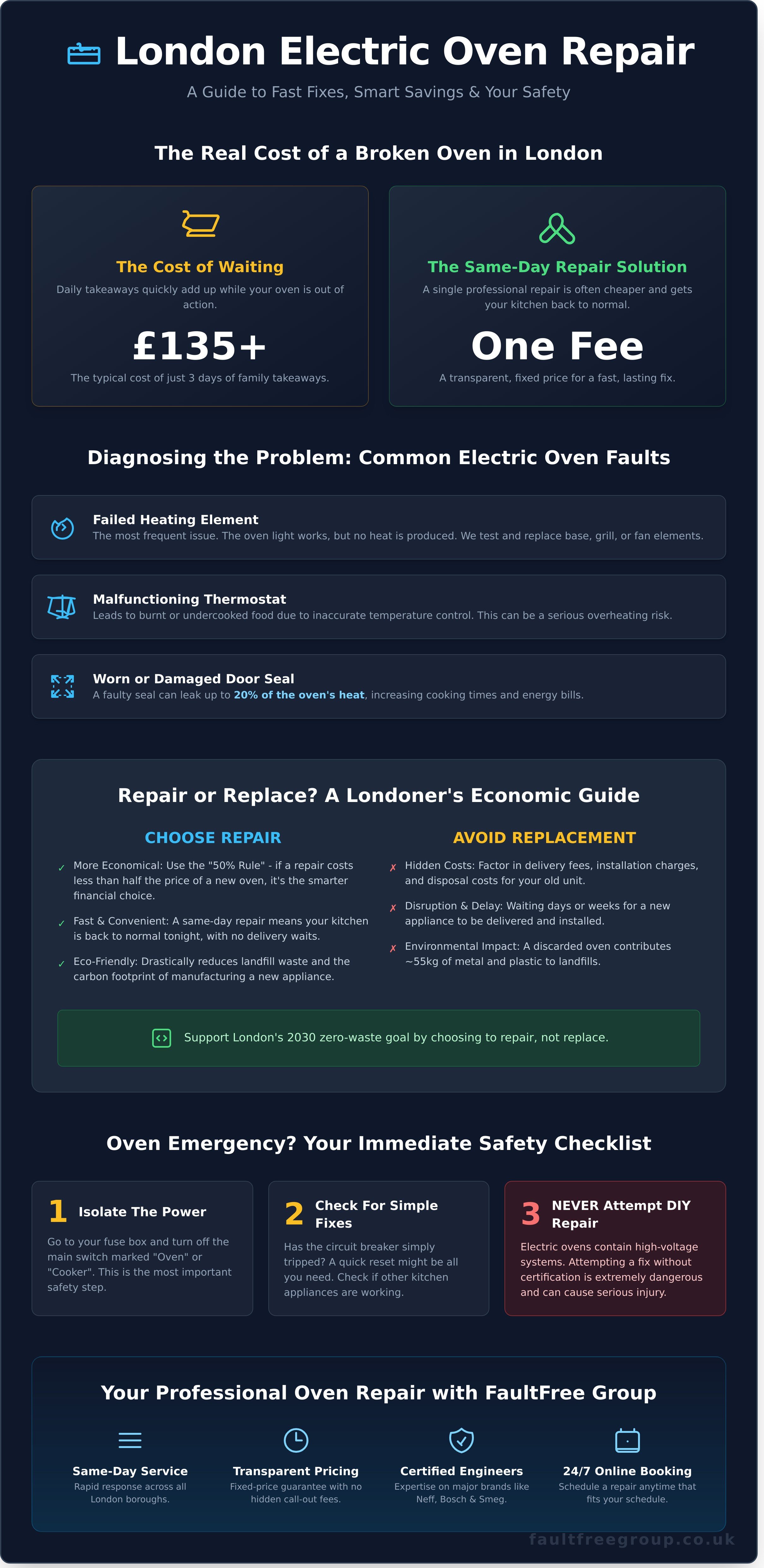 Professional Oven Repair London: Same-Day Service for Electric Cookers - Infographic